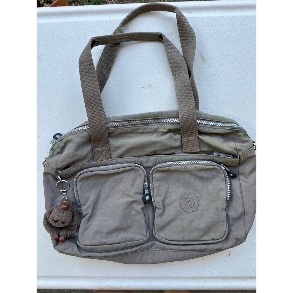 Kipling Brown Cyrene Front Pockets Nylon Water Resistant Satchel Shoulder Bag